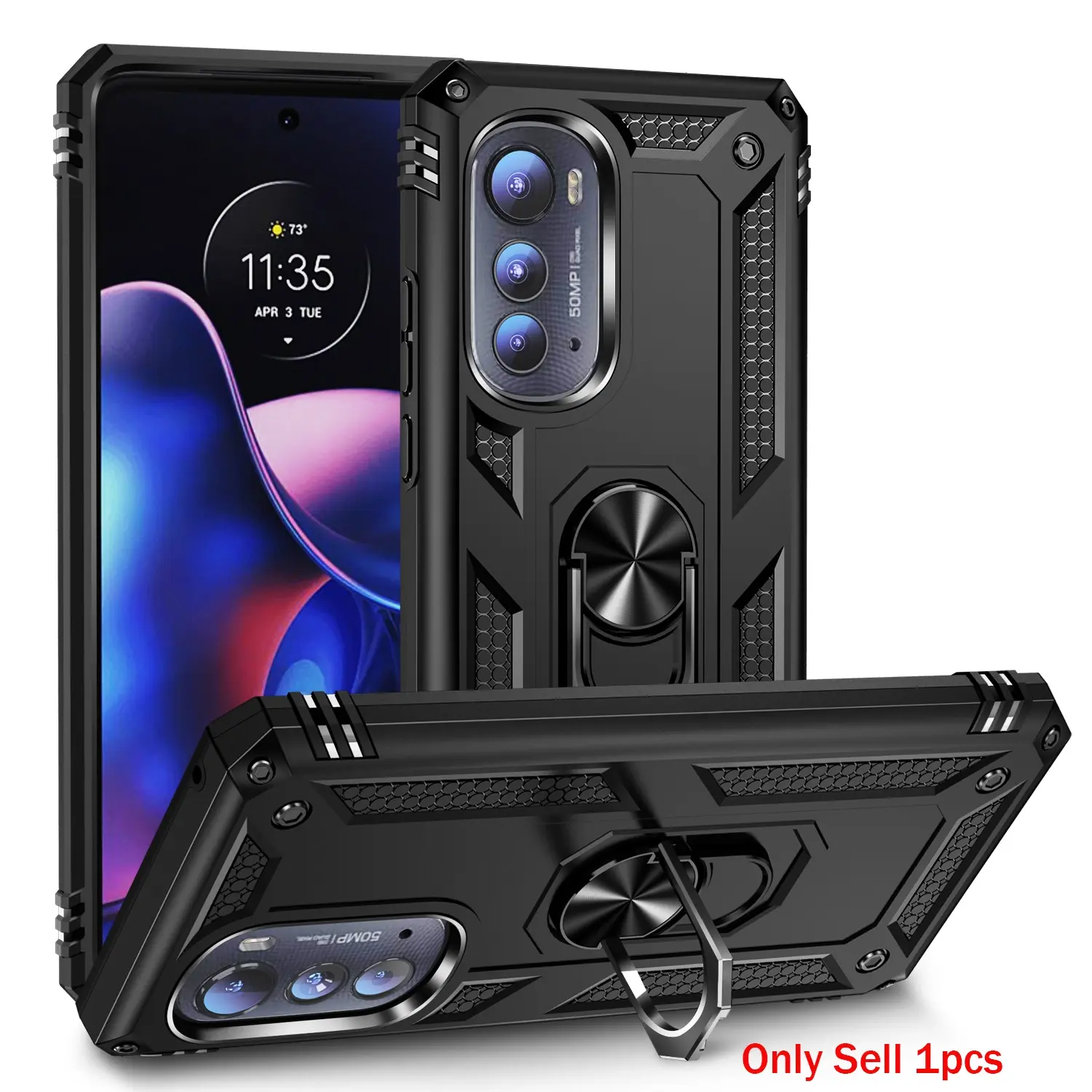 Case for Motorola Moto Edge 2022/Edge 2021, Shockproof Dual Layer, Scratch-Resistant, 360° Rotatable Magnetic Ring Stand, Durable for Motorola Moto Edge 2022/Edge 2021 Phone Case