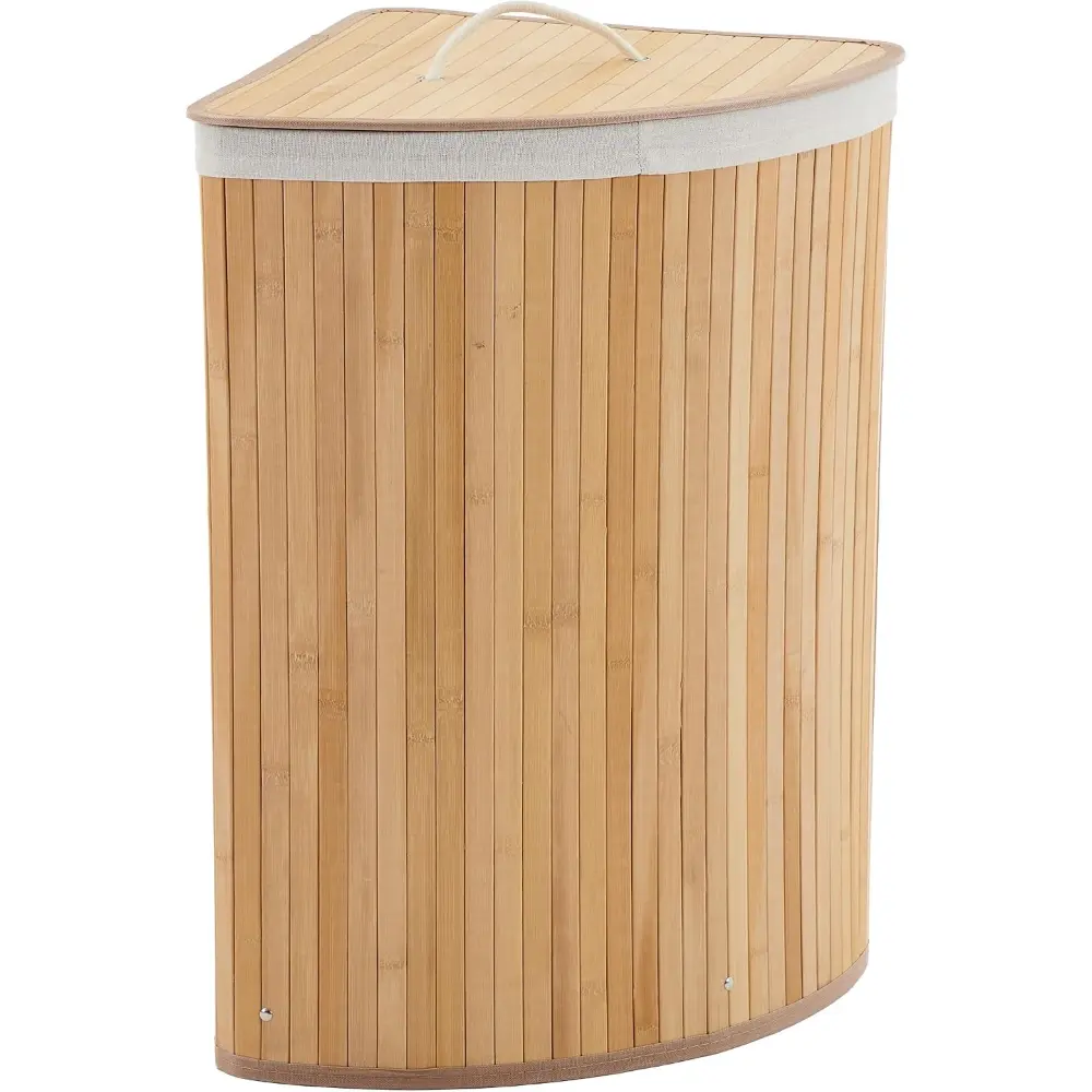 Bamboo Laundry Hamper Large 58L with Removable 2-Section Liner, Foldable Storage Basket with Lid and Handles for Bedroom, Laundry Room, Small Spaces