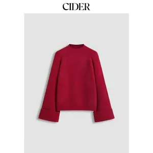 Cider [size 2-10] Knit Round Neckline Solid Roll Up Sweater