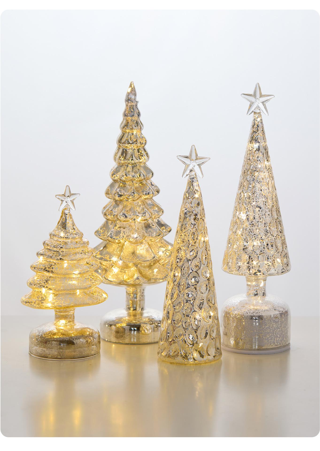[4 pack] New Holiday Decorations, Glass Christmas Tree, Champagne-Colored Ornaments, Tabletop Scene Setting Props
