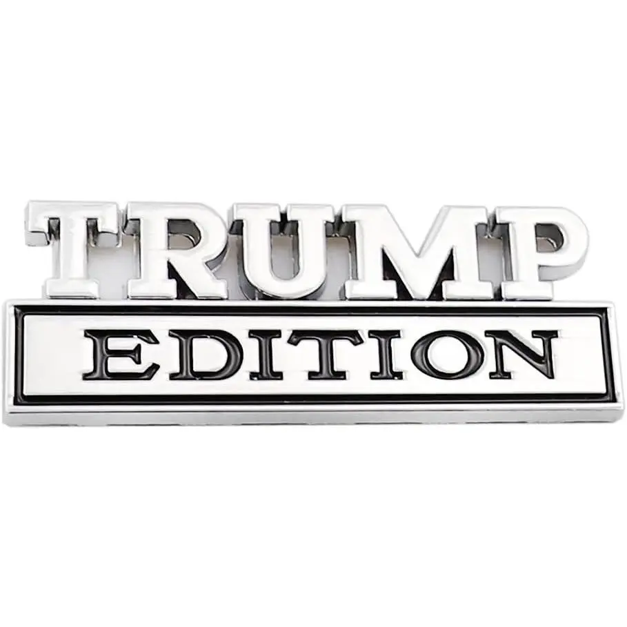 Trump Edition Emblem Car Side Rear Front Hood Trunk Door Fender Bumper Metal Badge 3D Decal Sticker Fit for F-150 F250 F350 Silverdo 1500 2500 Sierra GMC Chevy Truck SUV (Silver Black) (CR-TP)