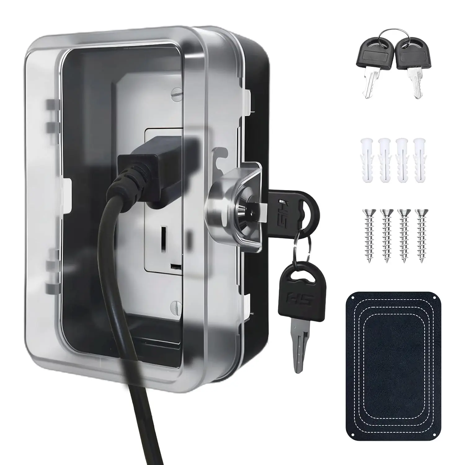 Black Single Outlet Lock Box with 2 Durable Keys - Heavy Duty Baby Proofing Safety Cover, Tool-Free Installation, Universal Fit for Large Plugs (1Pack)