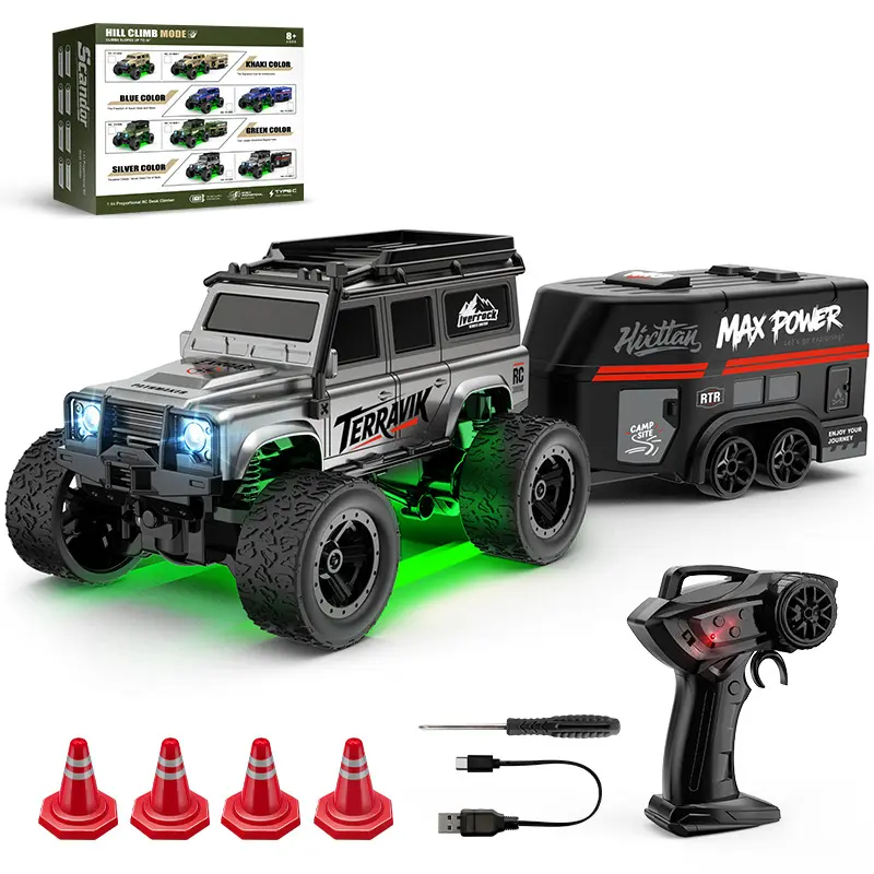 1:64 Mini Climbing RC Car with Trailer, Remote Controlled Vehicle, Full-Scale Big Foot Off-Road Vehicle, Kids' Toy Model, Fun Outdoor Play, Durable Design