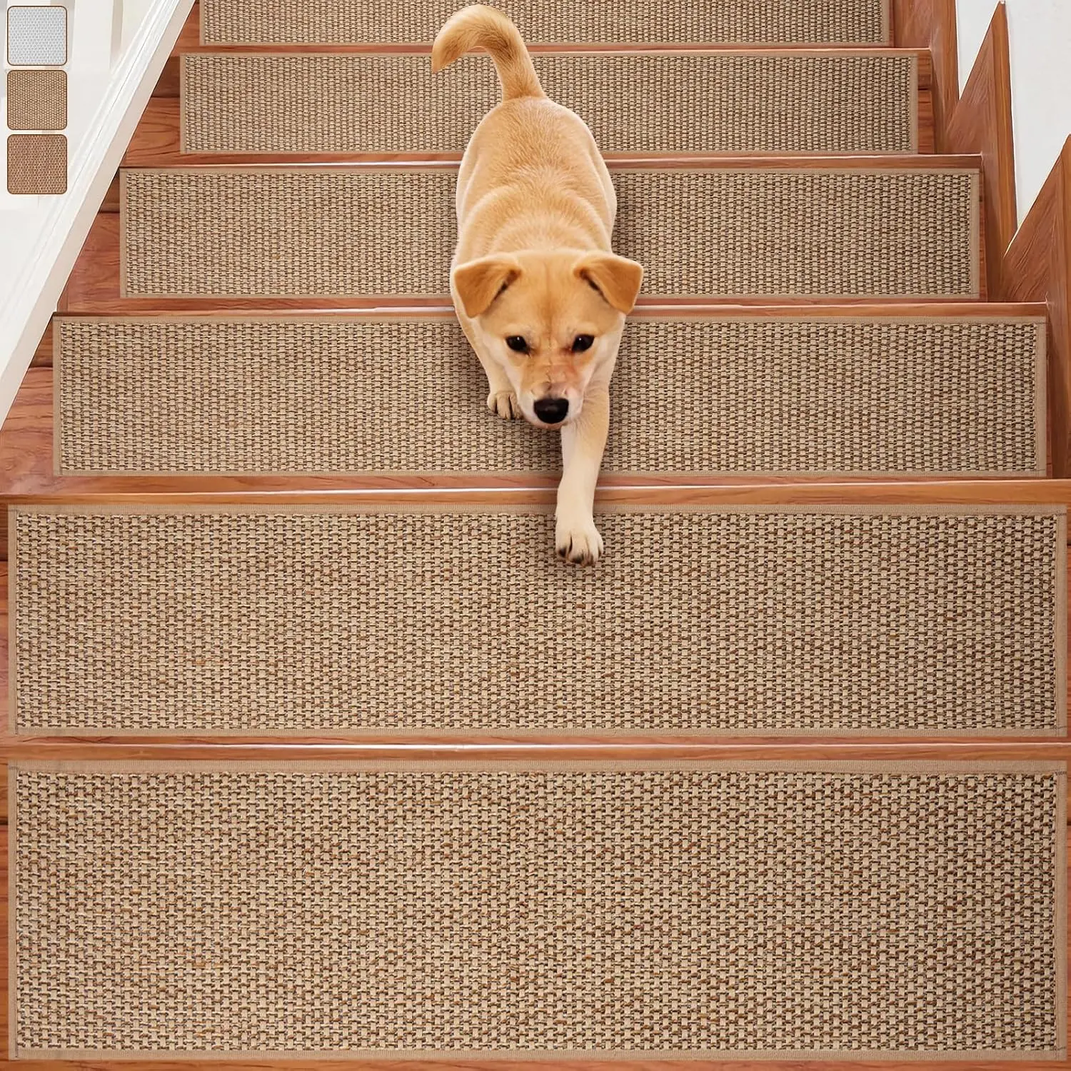 Carpet Stairs Runner for  Stairs,8"x 30", Washable Beige 4-Pack
