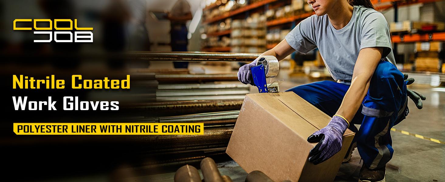 10 Pairs Nitrile Dipped Coated Safety with Grip, Non-slip Bulk Roofing Gloves for, Oil-resistant Gear for Package Handler, Warehouse, Medium