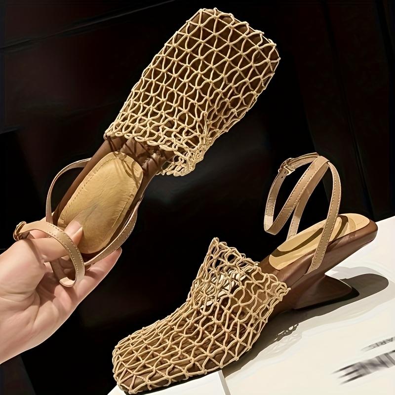 2025 Fashionable Roman High Heels with Braided Hollow One-Word Strap Thick and Medium Heel Sandals Fishnet Shoes Women Girl Footwear Summer Makapal Rubber Buckle Multicolor platform heels Flatform red bottom heels Apricot kitten heels red bottom heels