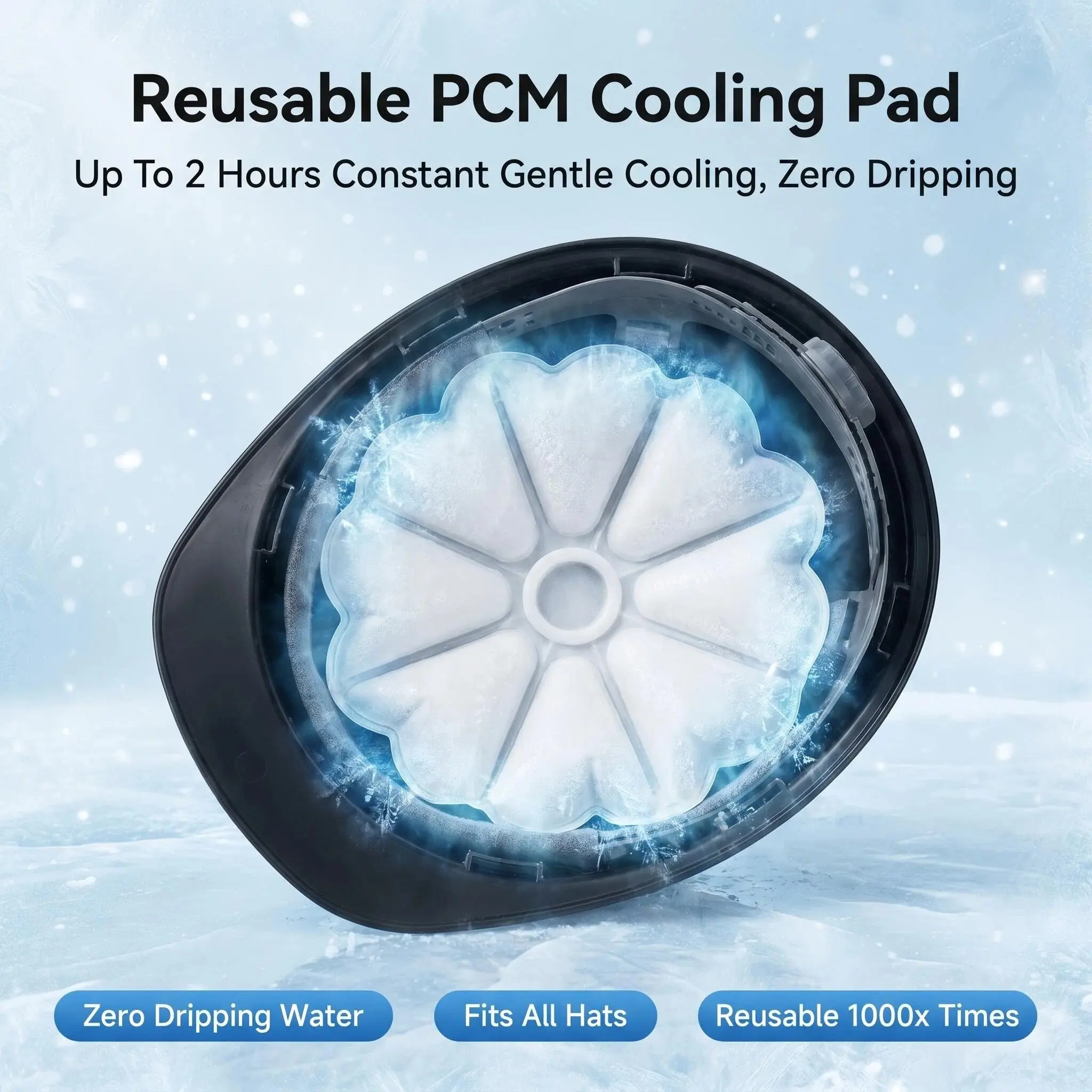 Reusable PCM Cooling Helmet Insert Pad, 2 Hours Long Lasting Phase Change Cool Liner for Hard Hats, Bike Helmets & Baseball Caps, No Drip Summer Head Cooler for Construction Cycling Fishing