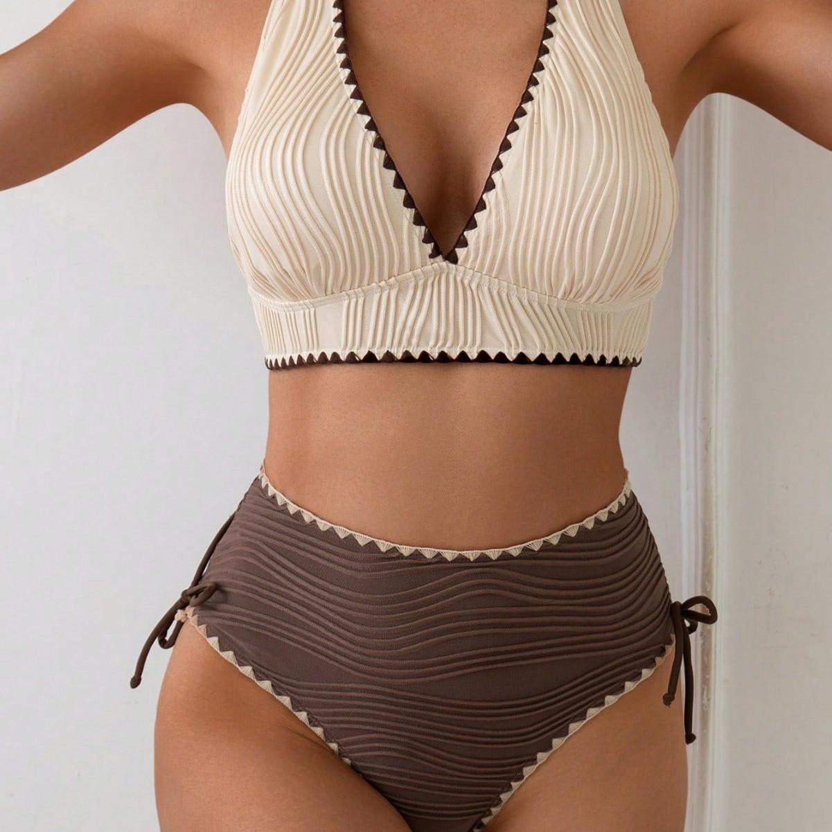 Chic High-Waisted Bikini with Ribbed Design – Stylish and Comfortable