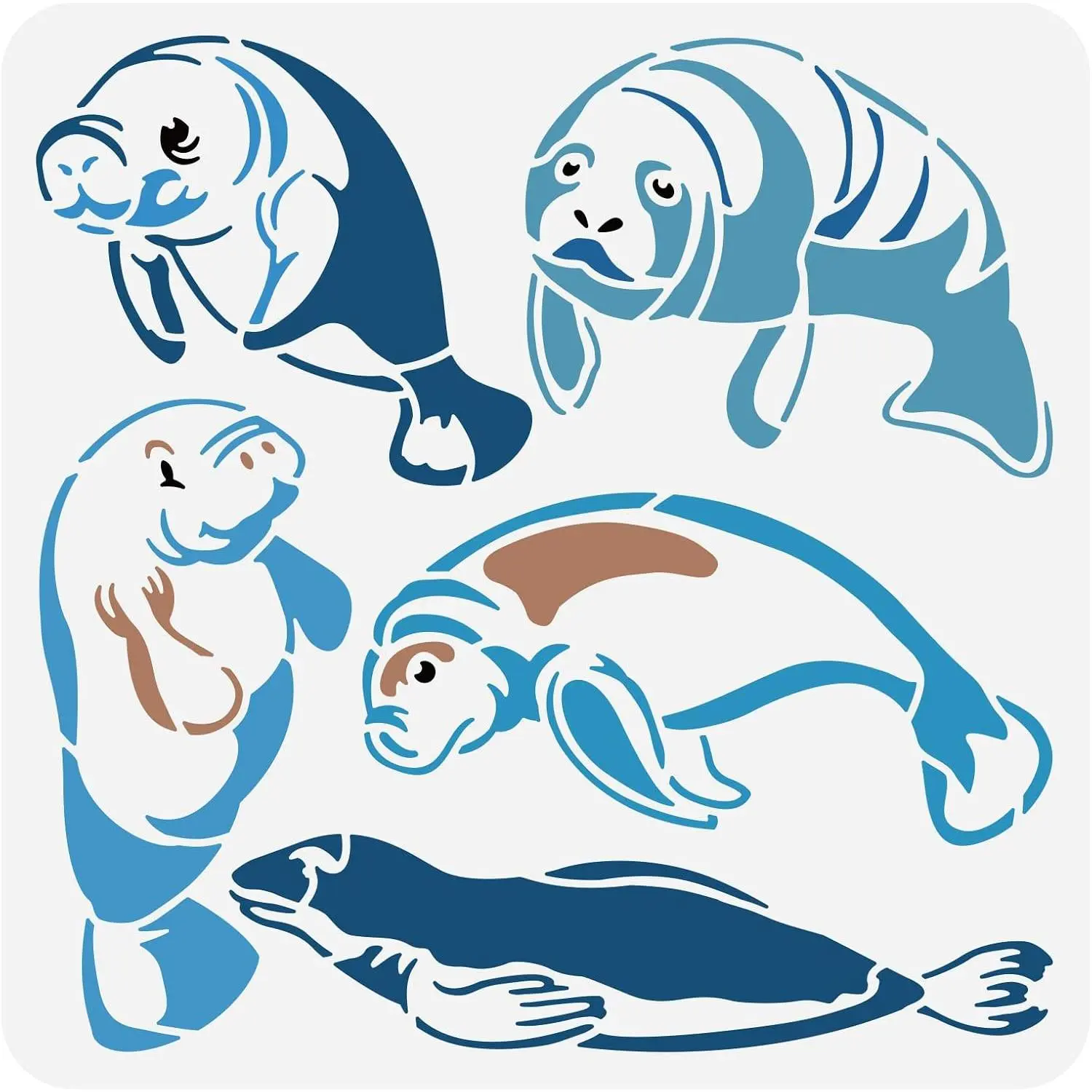 Animal Manatee Plastic Stencil - 12x12in DIY Painting Template for Diary Scrapbook Crafts, Wall Decoration