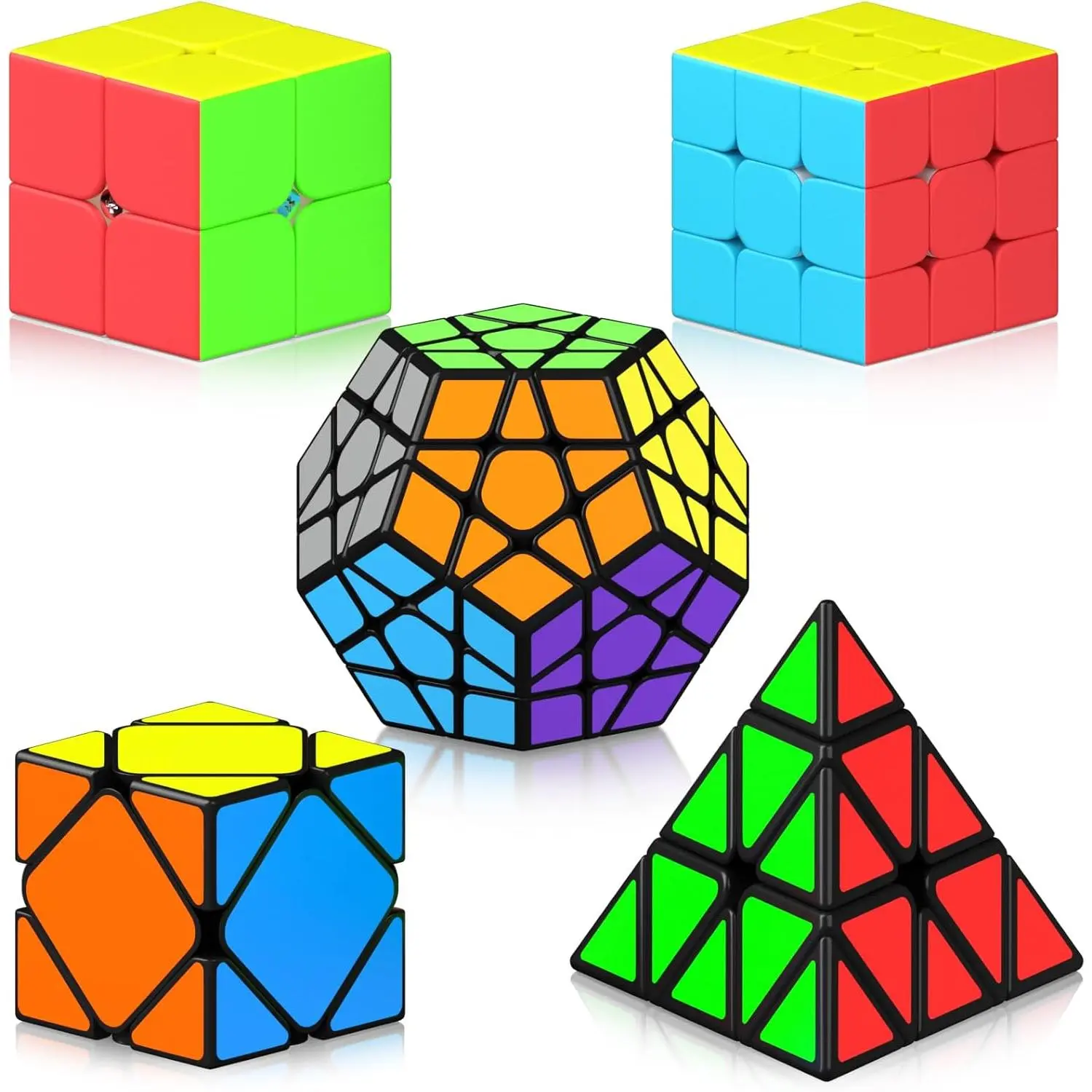 Speed Cube Set, Cube Bundle 2x2 3x3 Pyramid Dodecahedron Skewb Magic Cube Pack, Puzzle Cube Collection Toys Easter Valentines Gift for Kids Teens Adults- 5 Pack