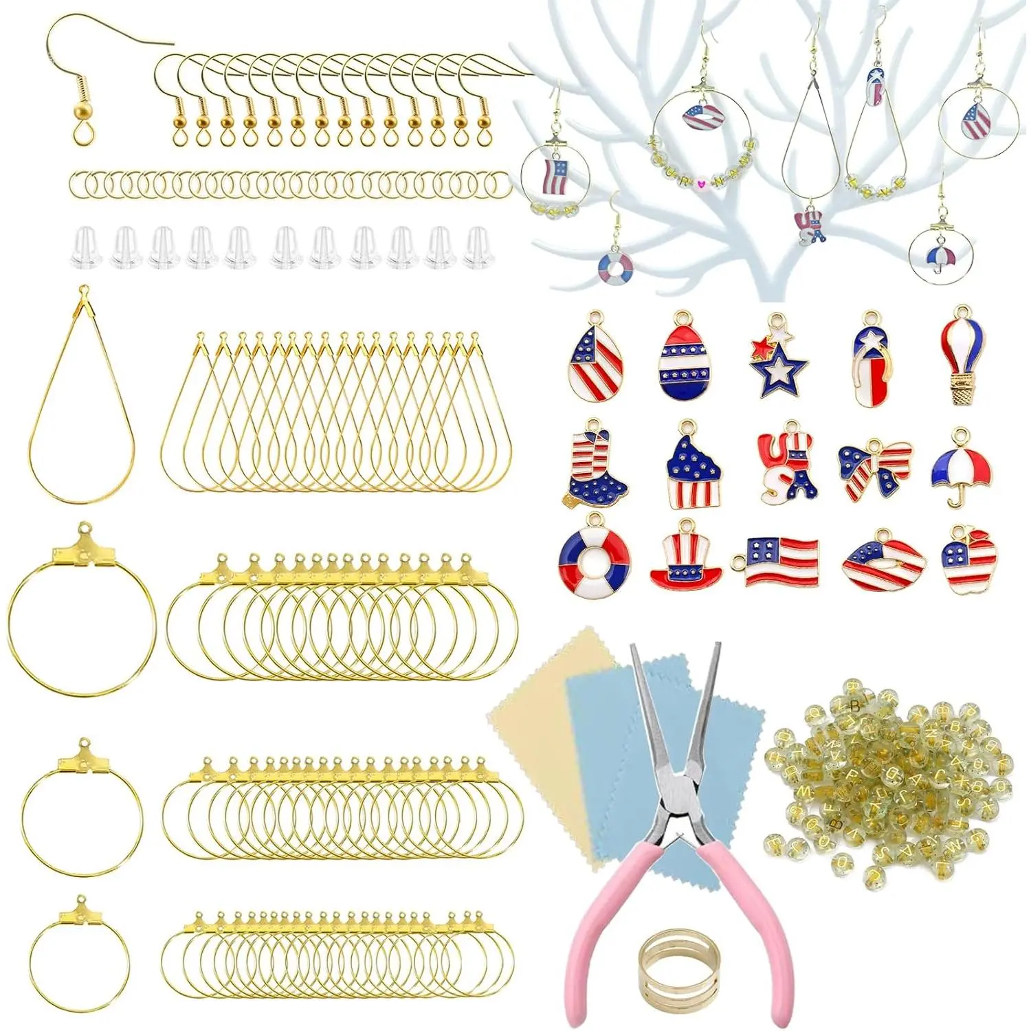 Professional 415 count  Making Supplies for Adults - Earring Findings Components with Hoops, Hooks, Jump Rings,Accent Beads and Charms, Craft Tools Included