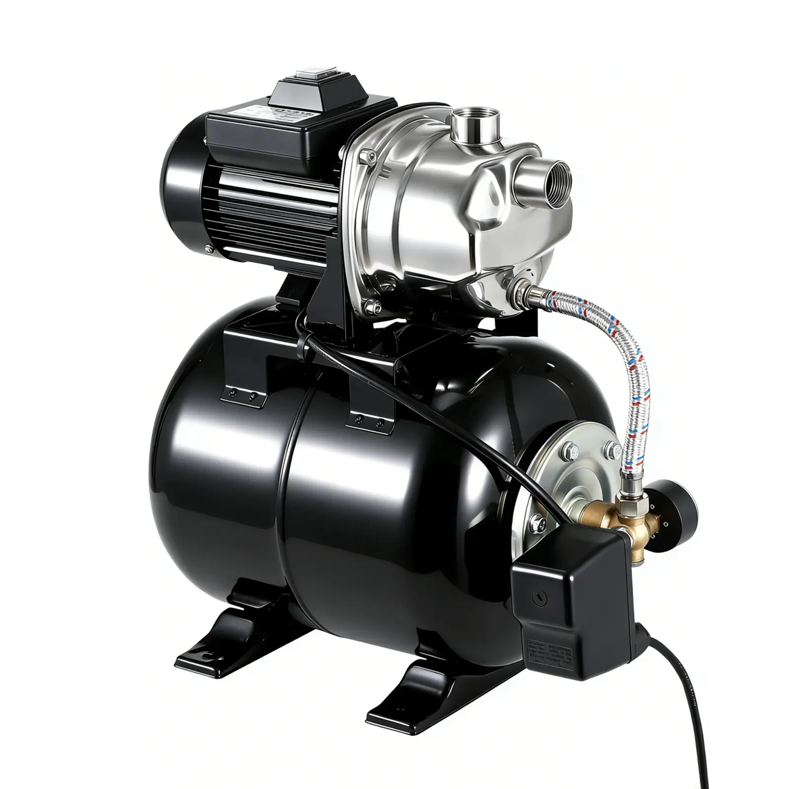 1.6HP Stainless Steel Shallow Well Jet Pump with Pressure Tank, 1320 GPH Flow Rate, 164 Ft Max Head, Built-In Automatic Pressure Switch, Water Supply Pump for Home, Farm, Garden & Yard Use