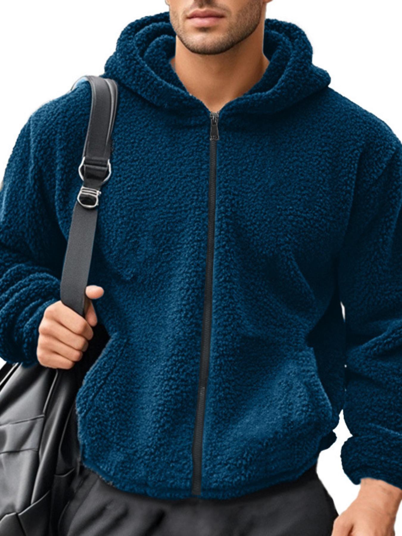 Men's Windproof Thermal Jacket, Loose-Fit Hooded Casual Outerwear, Dual-Sided Velvet Warm Coat for Fall & Winter Seasons