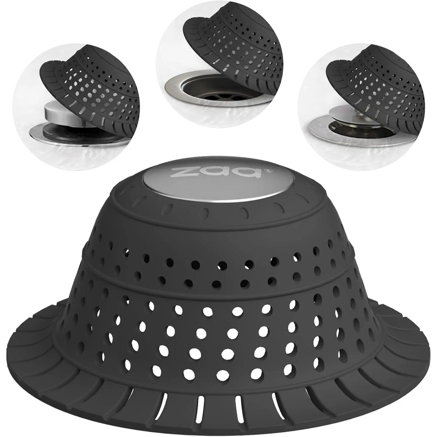 Bathtub Drain Strainer  Bathroom Stopper Fixture Accessories | Black Collapsible Shower Drain Hair Catcher for Pop Up Tubs,  Hair Before Clogs, Easy Clean for Bathroom Sinks
