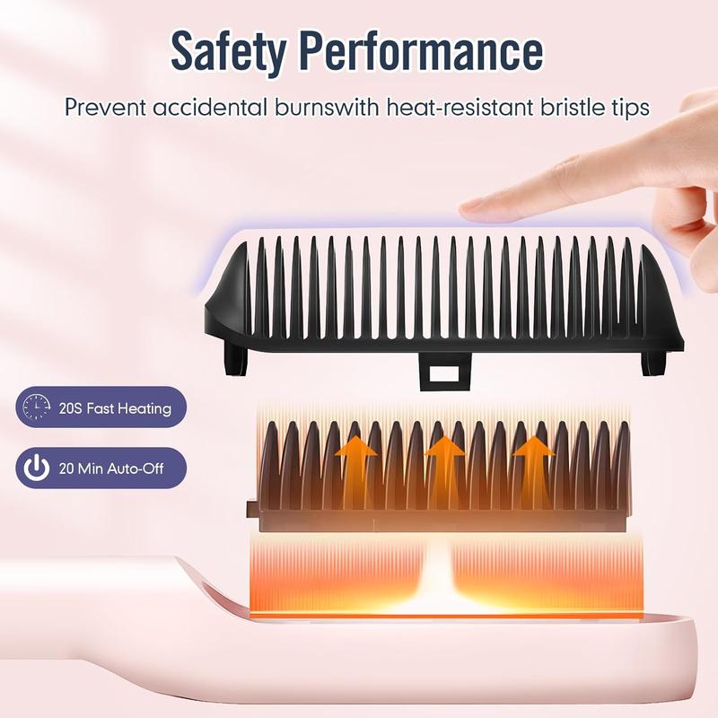 Hair Straightener Brush, Negative Lon Straightening Comb for Women, 10s Fast Heating, Smooth Hair in Seconds, 2-in-1 Brush