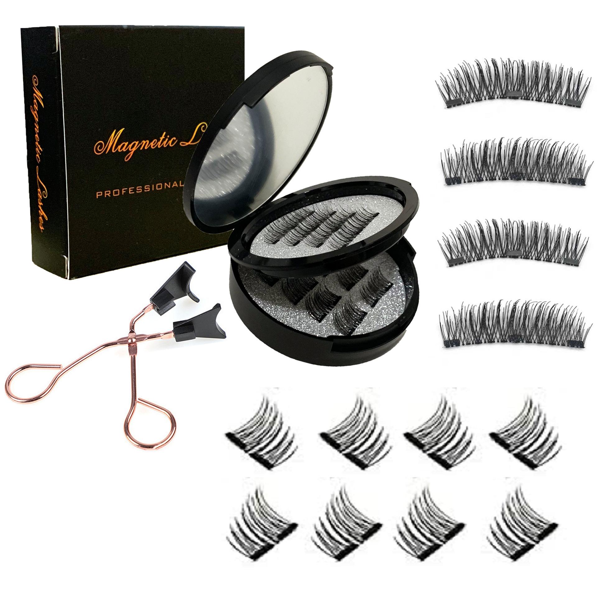 24P Half Eye Double Magnet Magnetic Eyelashes 16 Pieces with Clips Waterproof Reusable False Lashes for Party Daily Use