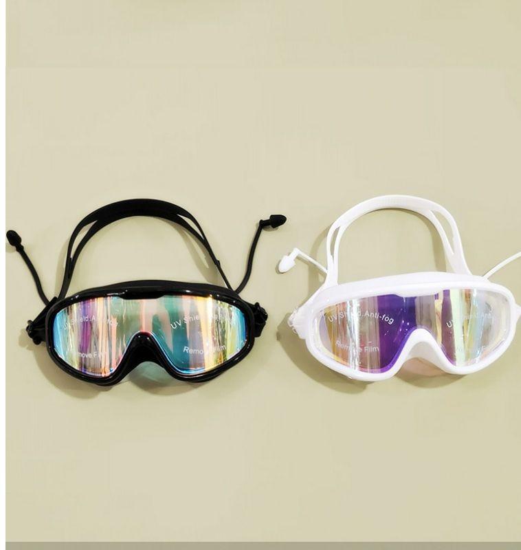 Unisex Waterproof Swimming Goggles Anti Fog Sun Protection Large Frame Protective Swim Glasses Electroplated Diving Goggles HD Lenses Comfort Fit Grade UV Block