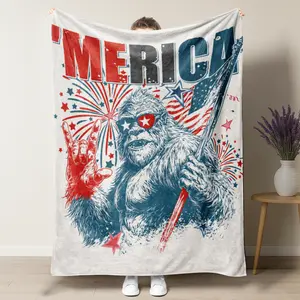 Merica Bigfoot Patriotic Throw Blanket - Funny American Flag Sasquatch Design, Red White Blue 4th of July Blanket, Soft Flannel Fleece Throw for Couch Bed, Independence Day Decor, Cozy Lightweight All-Season Blanket