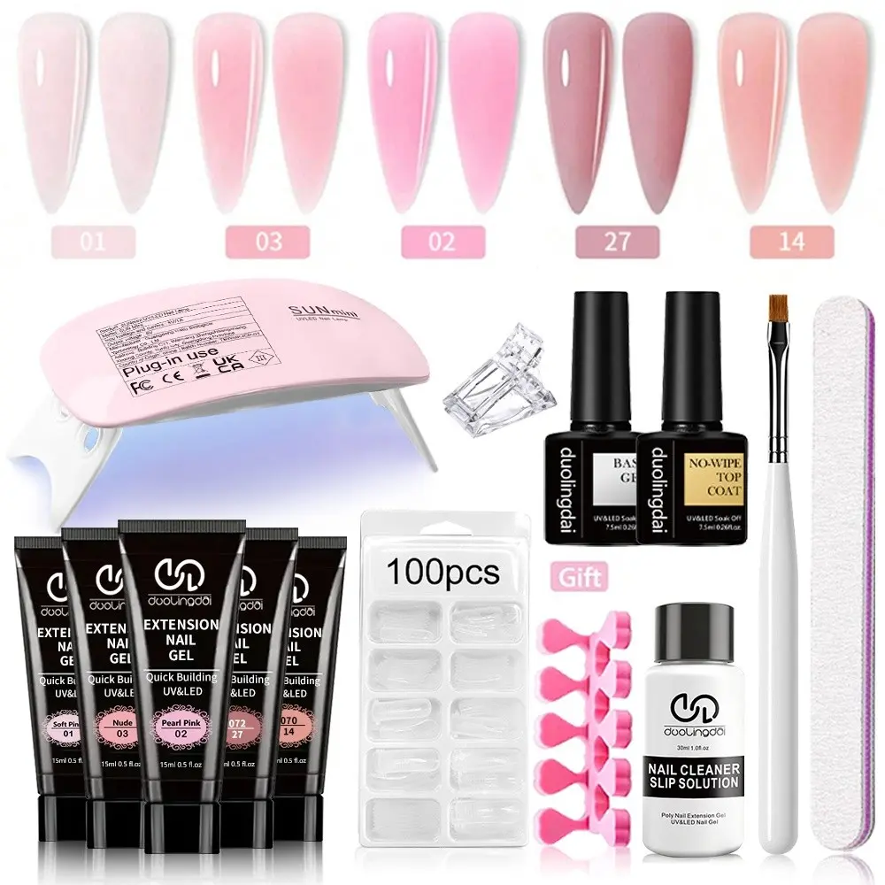 Extension Gel Kit, Professional Nail Art Kit, DIY Nail Kit, Portable UV Lamp & Nail File & Nail Brush & Nail Tips & Nail Polish, Ideal for Girls' Nail Care