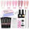 Extension Gel Kit, Professional Nail Art Kit, DIY Nail Kit, Gel Nail Kit With UV Light, Portable UV Lamp & Nail File & Nail Brush & Nail Tips & Nail Polish, Ideal for Girls' Nail Care