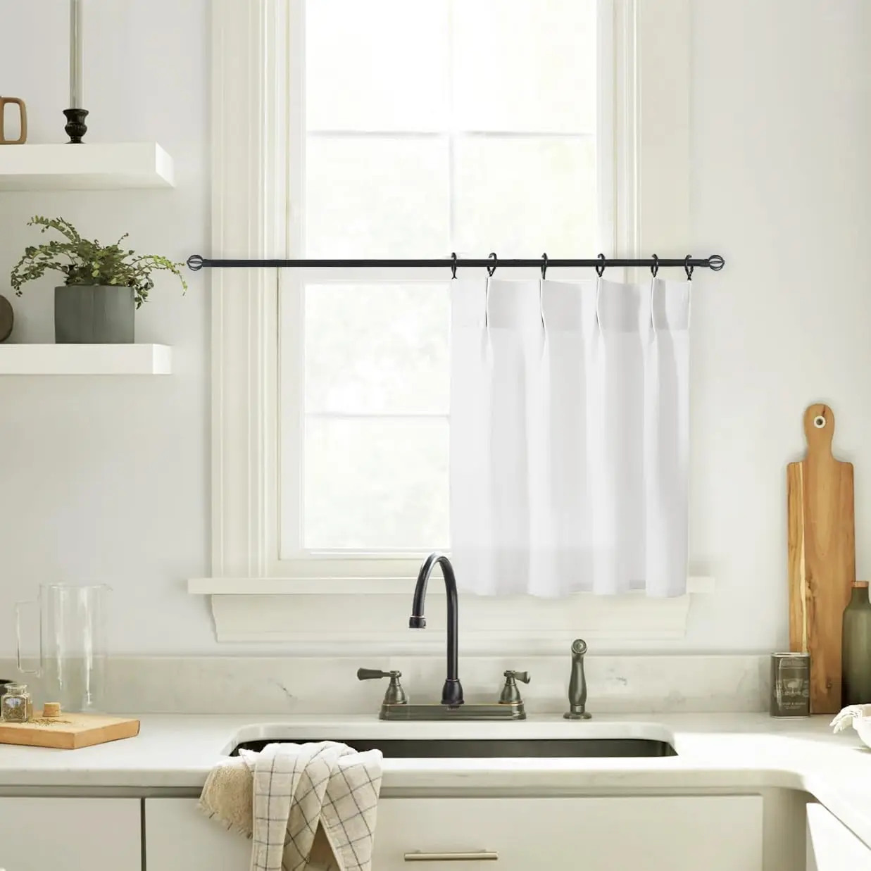 Pinch Pleat Curtains - 18 in Length White Sheer Short Drapery, Small Window Cafe Curtains for Kitchen, 18 Inch Length