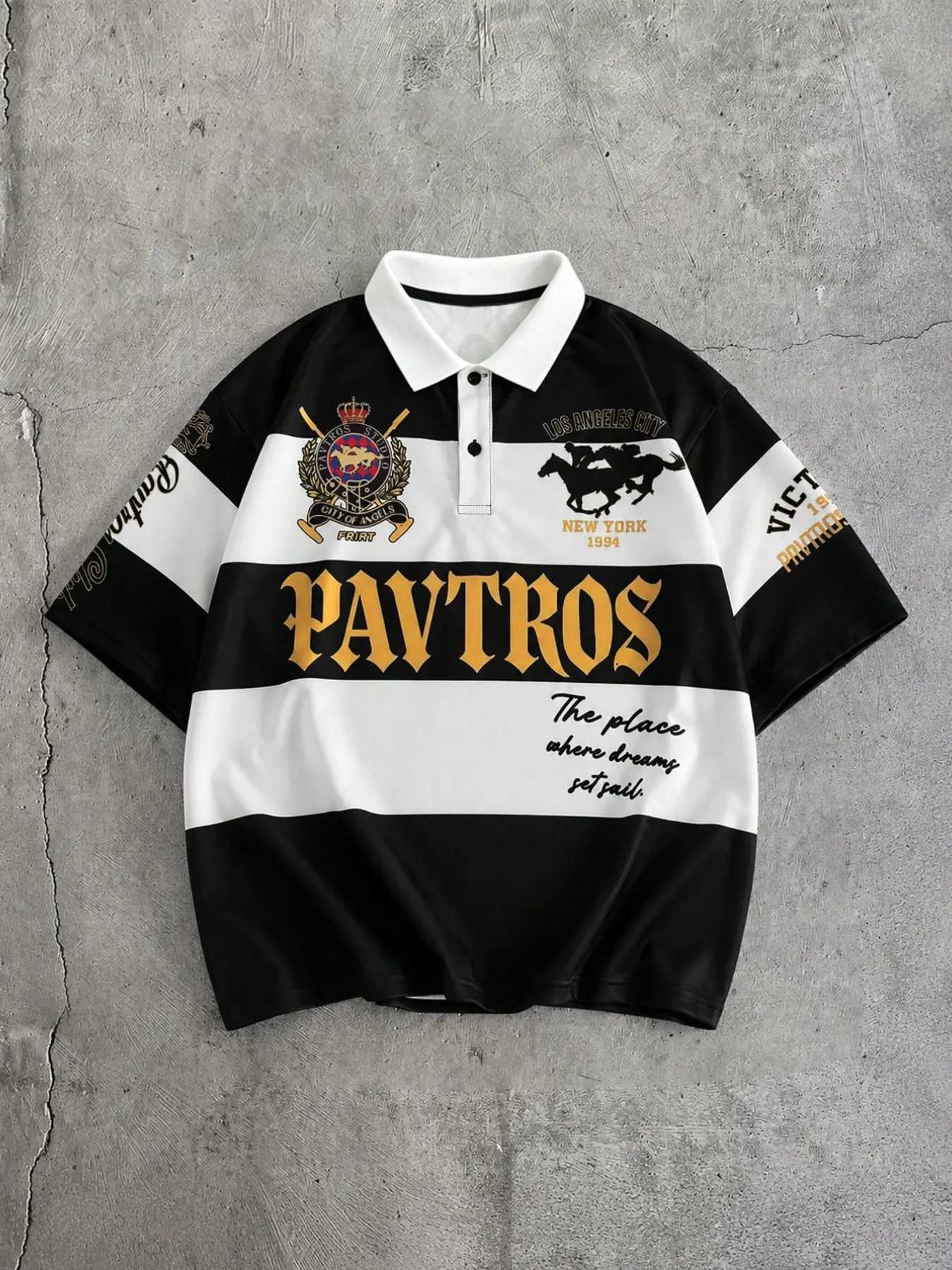 Men's American College Style Badge Embroidered Polo Shirt, Casual Loose-Fit Long Sleeve Tee, All-Season Fashion for Daily Wear & Outdoor Activities