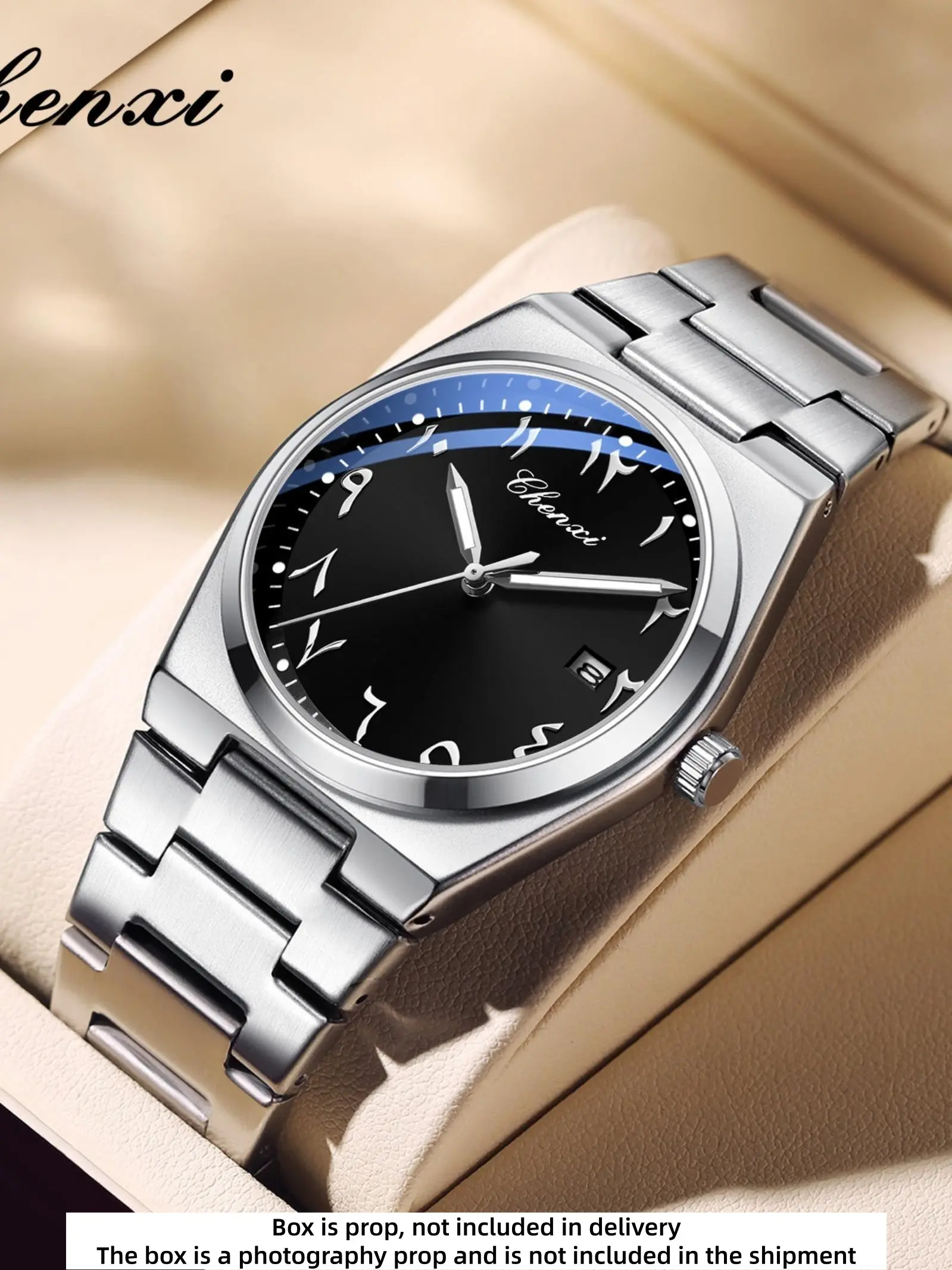 Luxury Business Men's Quartz Analog Watch, Business Fashion Watches, Arabic Numerals Round Dial, Calendar Display, Butterfly Clasp Strap, Waterproof Night Vision, Quartz Wristwatch