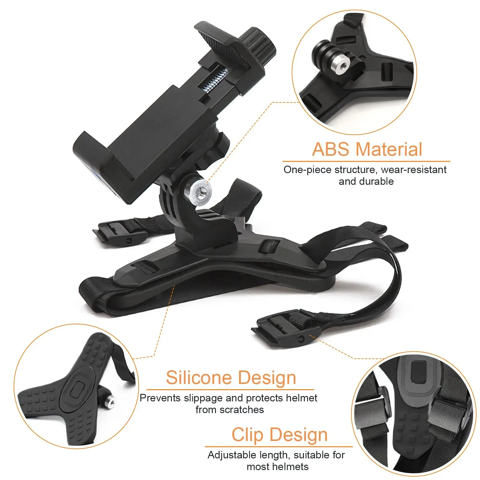 Motorcycle helmet chin support kit, suitable for fixing sports cameras/phones to the chin of a bicycle helmet. Soft silicone base, adjustable strap, action camera holder with a phone clip, suitable for use by bicycle and motorcycle riders during rides.