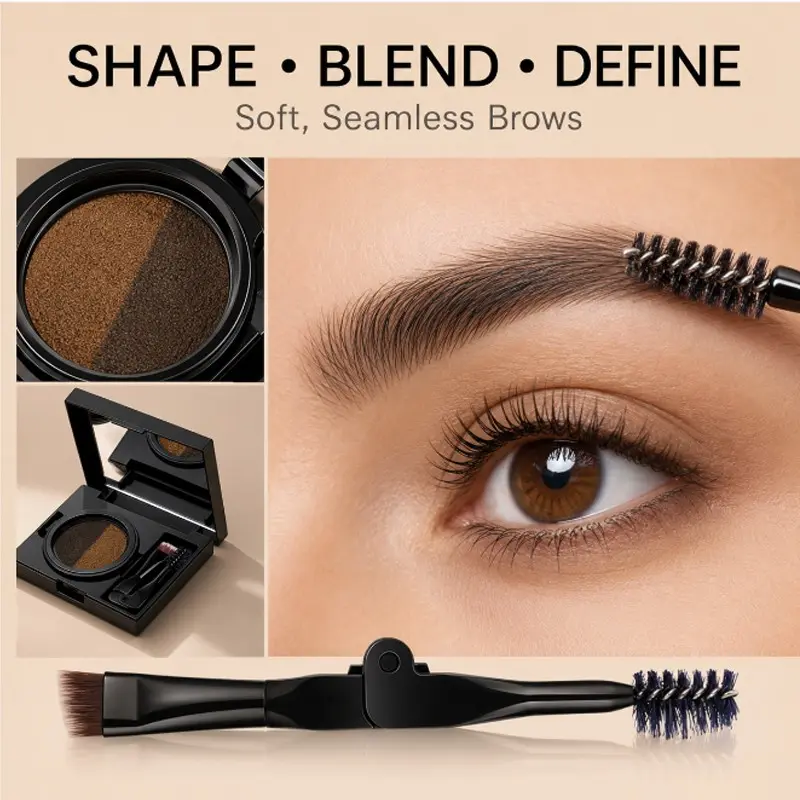Double-Color Eyebrow Pencil + Powder + Mascara Pad, Portable and Compact, Easy Touch-Up Anytime, Essential Makeup Tool for Lazy People