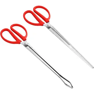 2PCS Reptile Feeding Tongs, Extended Stainless Steel Snake Feeding Tongs, Straight and Curved Feeding Tong, can be used  Snakes, Reptiles, Bathtubs, Aquarium Terrarium Supplies(15 ")