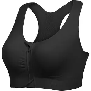 Front Zipper Sports Bras for Women Wirefree Post Surgery Bra Front Closure Racerback Compression Mastectomy BrasGift.
