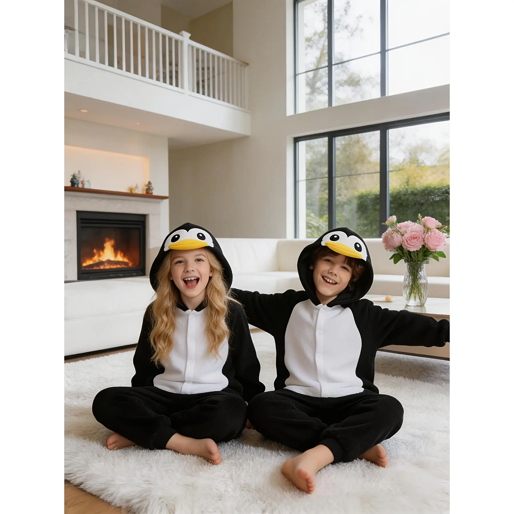 Kids' Animal Cartoon Thick Onesie - Boy and Girl Onesies, Soft Warm Loose Casual Outfit, Ideal for Daily Lounging, Indoor Pretend Play