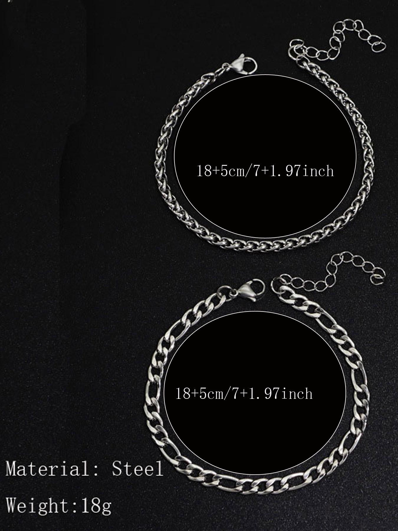 Summer Men's Simple Plain Chunky Chain Link Stackable Bracelet, Fashion Cuban Chain Bracelets Kit, Stainless Steel Bracelet, Elegant Jewelry Bracelet, Casual Versatile Streetwear Jewelry Accessories, Non Tarnish Jewelry, Fashionable Accessories