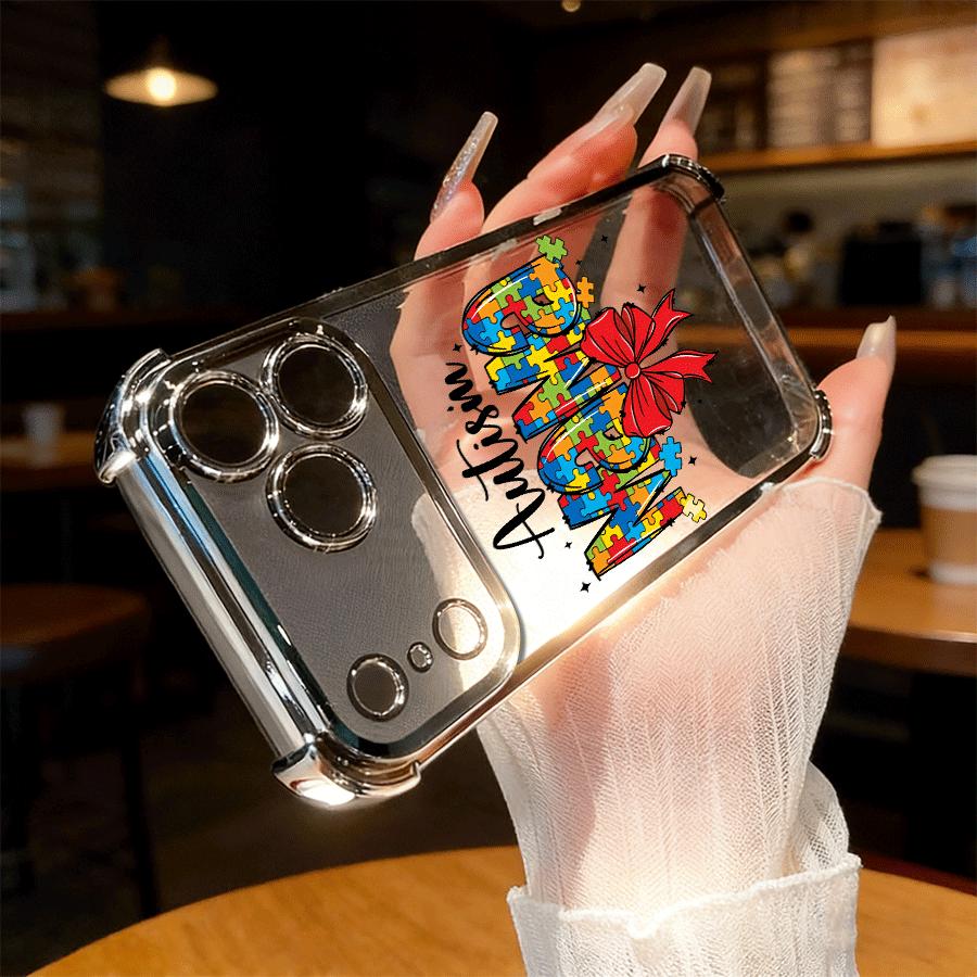 Autism Awareness Design Four Comer Ant-Fall Phone Case Transparent Electroplated Protective Cover for iPhone 17 16 Pro Max 15 Air Plus 14 13 12 11E