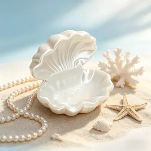 3D Printed Pearl Shell Jewelry Box, Elegant Seashell Organizer for Vanity, Bedroom, Bathroom, Desk Decor, Gift for Women and Girls