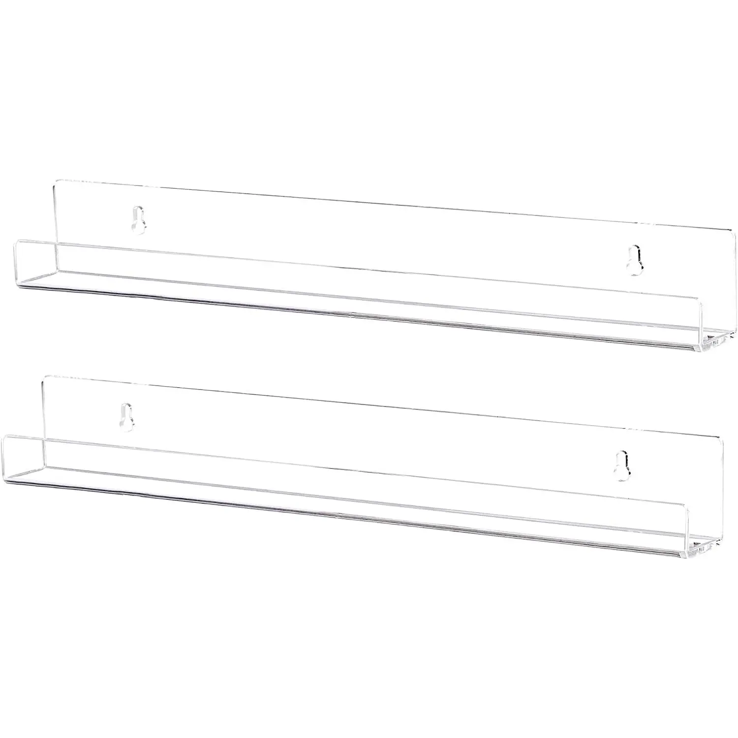15 Inch Invisible  Floating Wall Ledge Shelf,Wall Mounted   Bookshelf, Invisible  Rack, Clear 5MM Thick Bathroom Storage Shelves Display Organizer, Transparent (2 Pack)