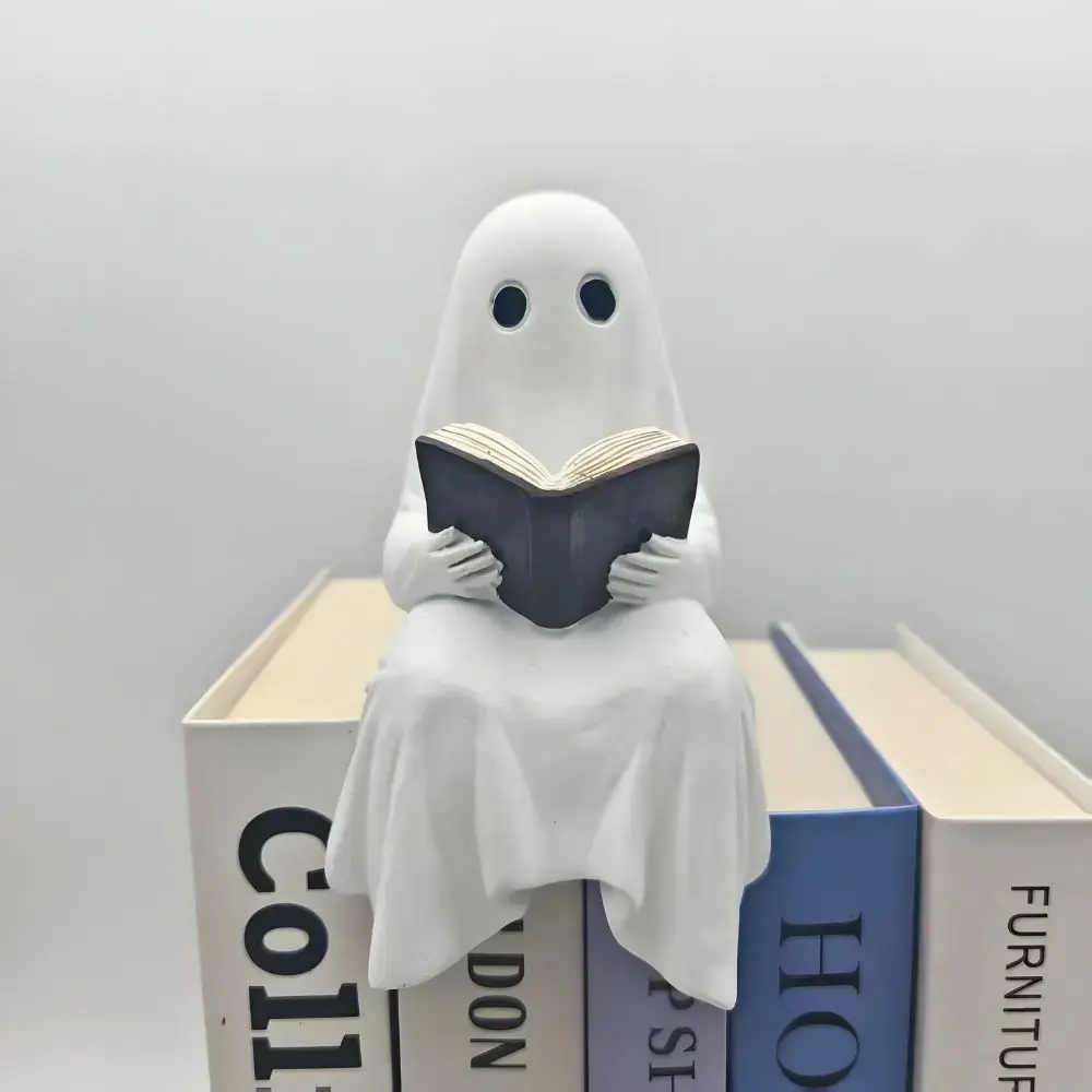 Halloween Resin Ghost Statue, Reading Ghost Figurine, Christmas and Halloween Decor, Home Office Bathroom Ornament, Collectible Room Decoration