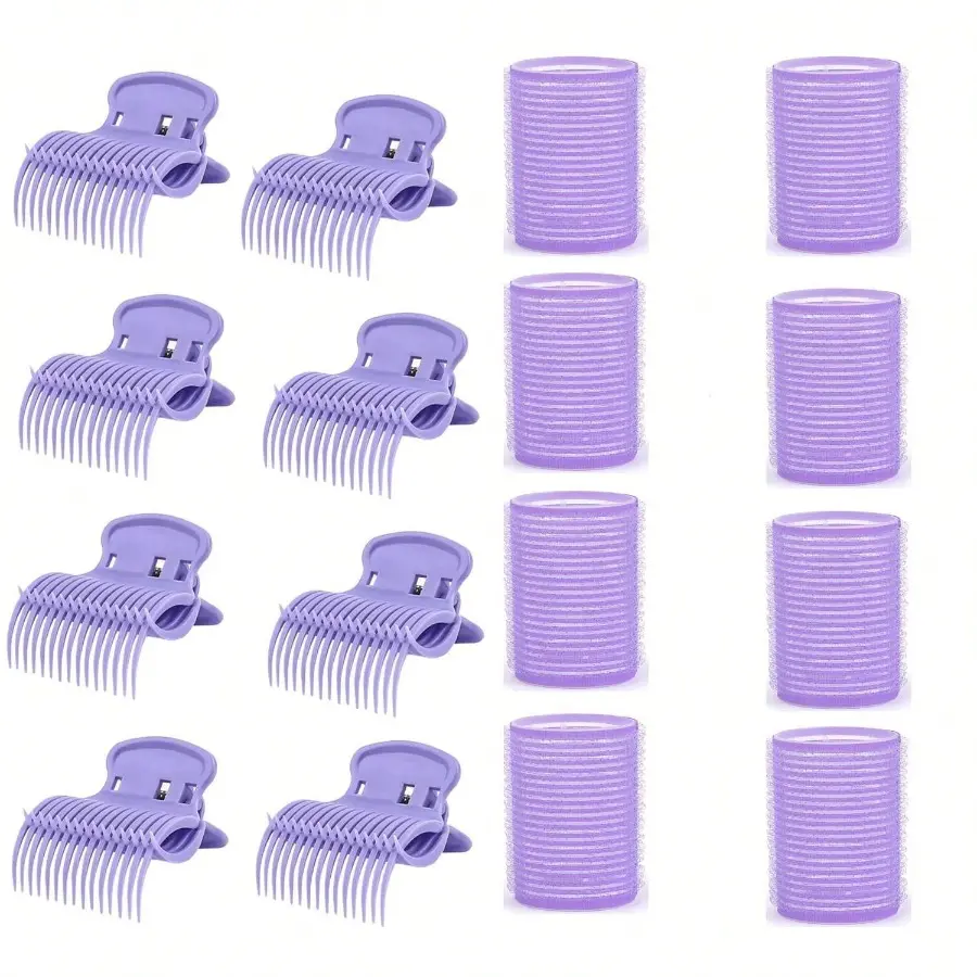16pcs Self Grip Hair Rollers Set 8 Self Grip Rollers and 8 Hot Roller Clips Black Hair Curler Claw Clip Versatile Hairs Roller Clip Effortless Curls and Waves for Women Long Medium Short Hairs Bangs