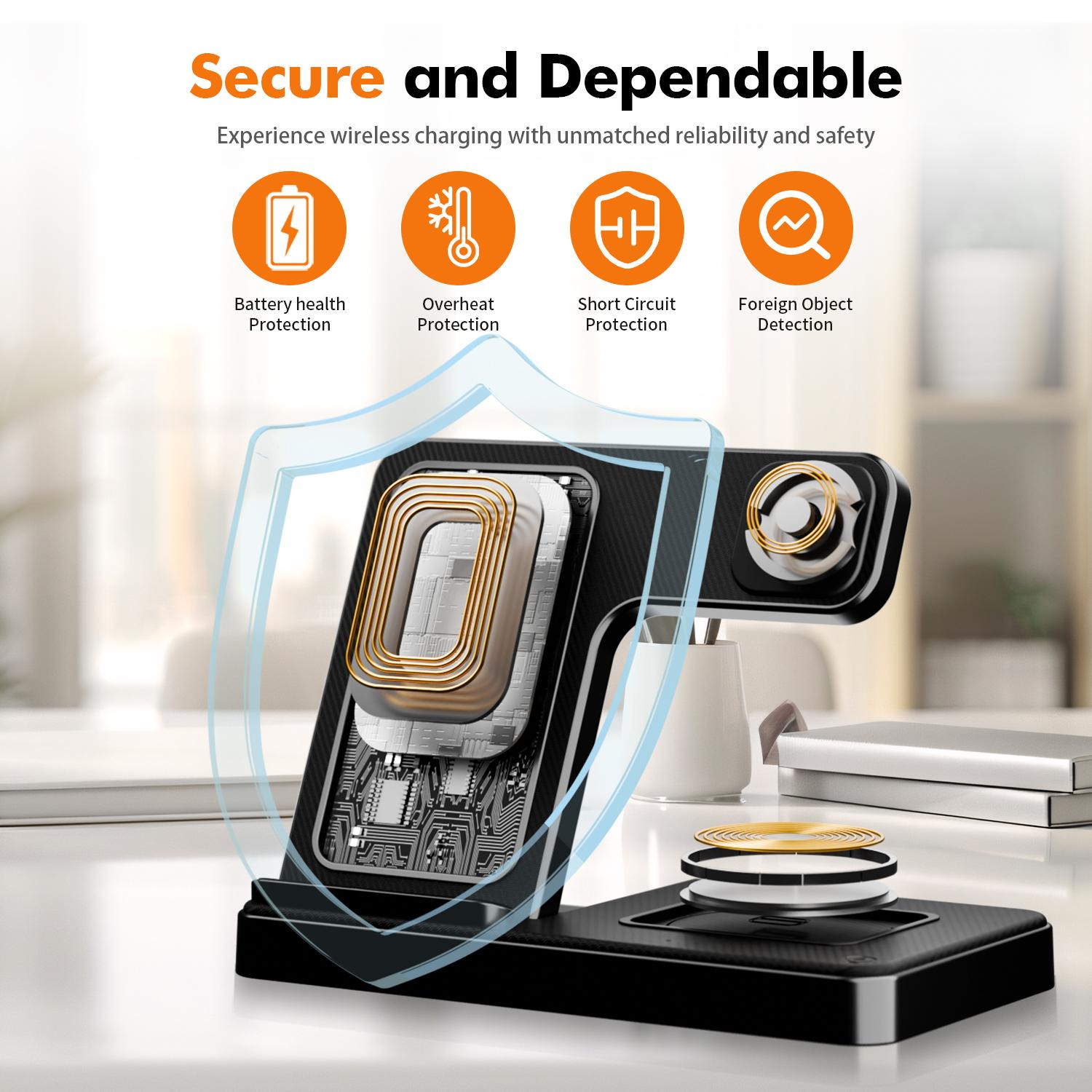 Portable 3-in-1 Wireless Charger Foldable Charging Station for iPhone 16 15 14 Pro Max 13 12 11 iWatch 9 8 7 6 5 4 3 2 SE AirPods 3 2 Pro Multiple Devices Compatible with Android Phones and Smartwatch