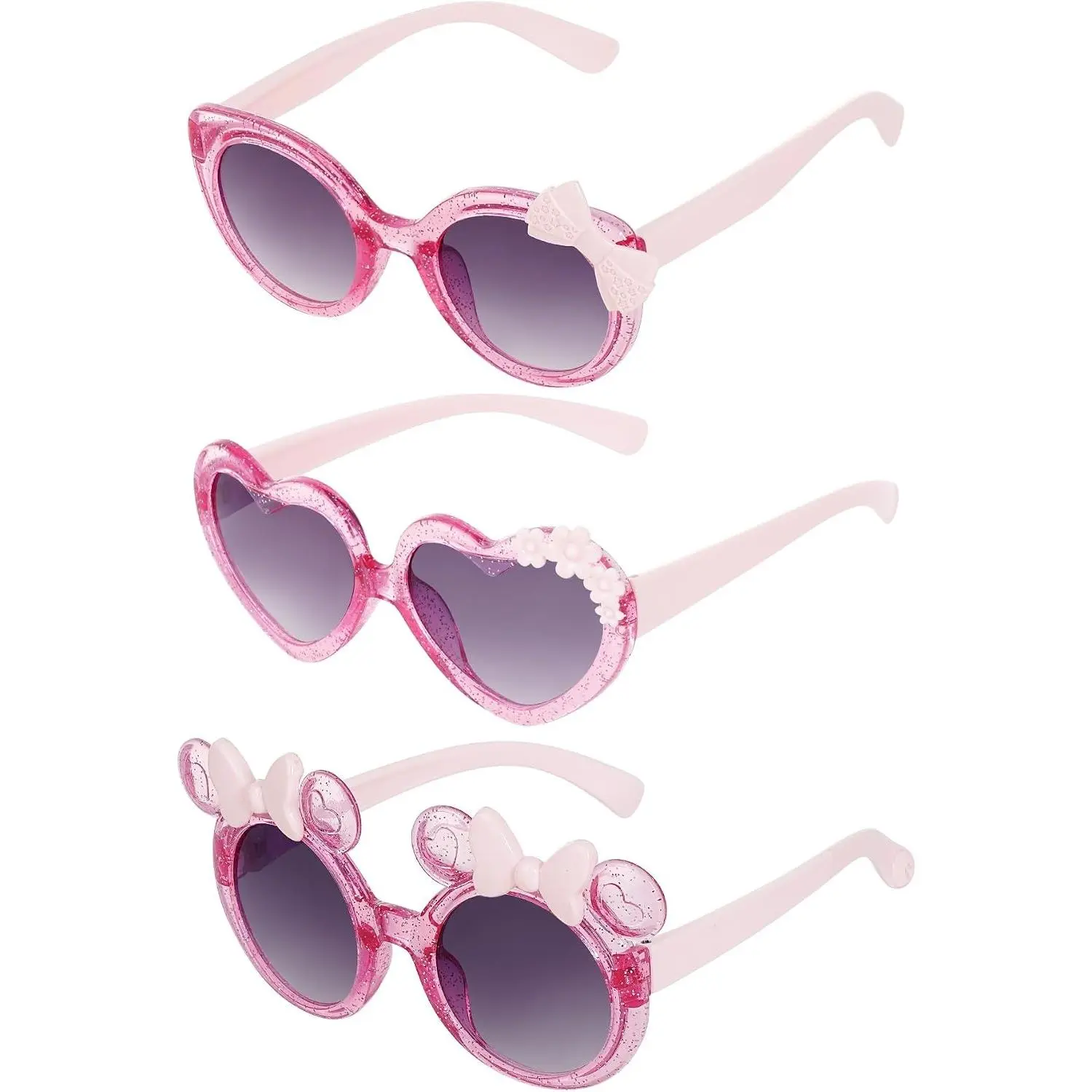 3 Pairs Cute Kids Sunglasses, Multiple Shaped Glasses for Toddler Girls Ages 3-12, Outdoor Beach Eyewear with UV400 ProtectionGift