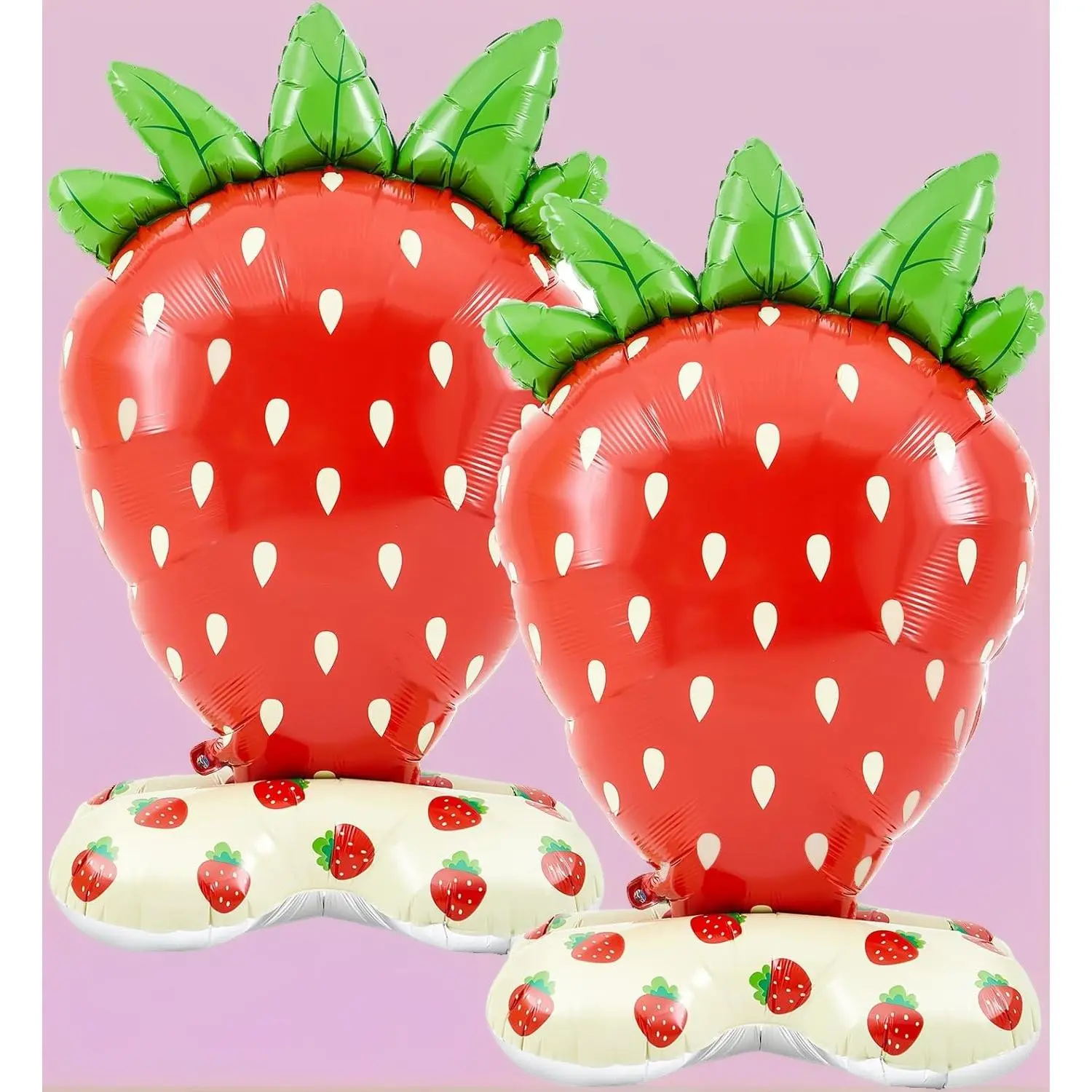 4-Pack Big-Tall 4ft Giant Standing Strawberry Aluminum Foil Balloons, Party Decorations for Summer Birthday Hawaiian Tropical Themes