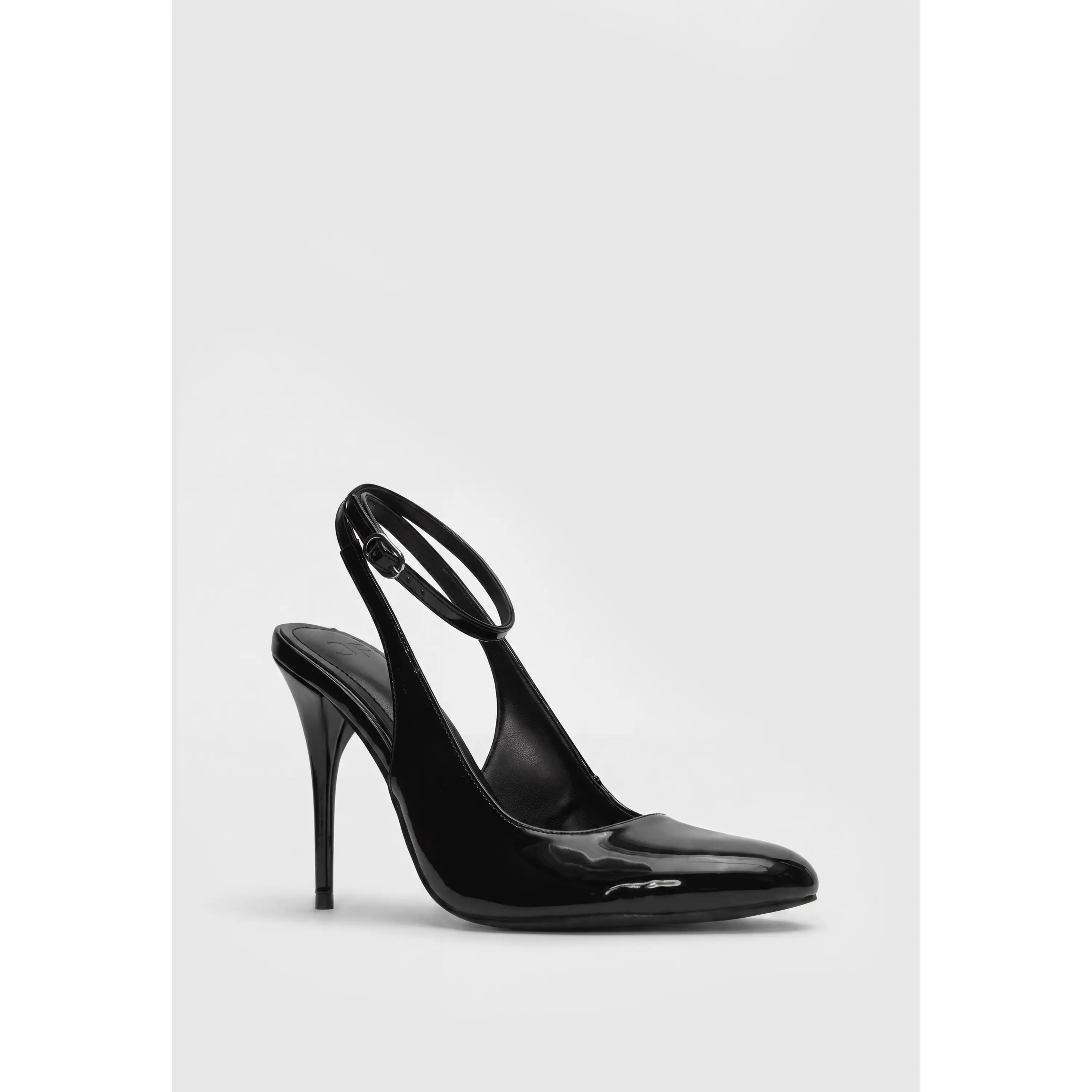 JUST FAB Women's Glossy Patent Ankle Strap Pumps, Pointed Toe 4.25" Stiletto High Heels for Wedding, Party & Date Night