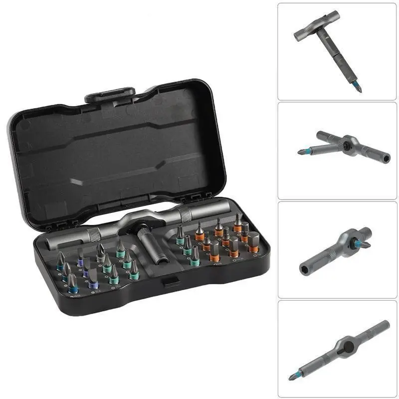 【MothersDayGift】24 in 1 DlY Screwdriver Set,1 Set SwitchableScrewdriver Shape Magnetic Screwdriver Set,Compact and Portable Ratchet Screw0driver SetHome Repair Tool Box