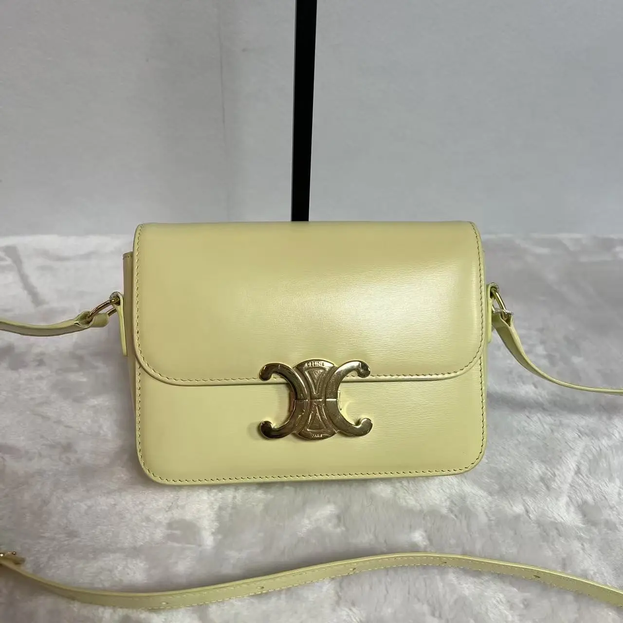 Pre-owned Celine Triomphe Mini Yellow Box Calfskin Crossbody Bag, Model X327 26.06.03, Pre Loved Luggage & Bag Accessory, Crossbody Bags