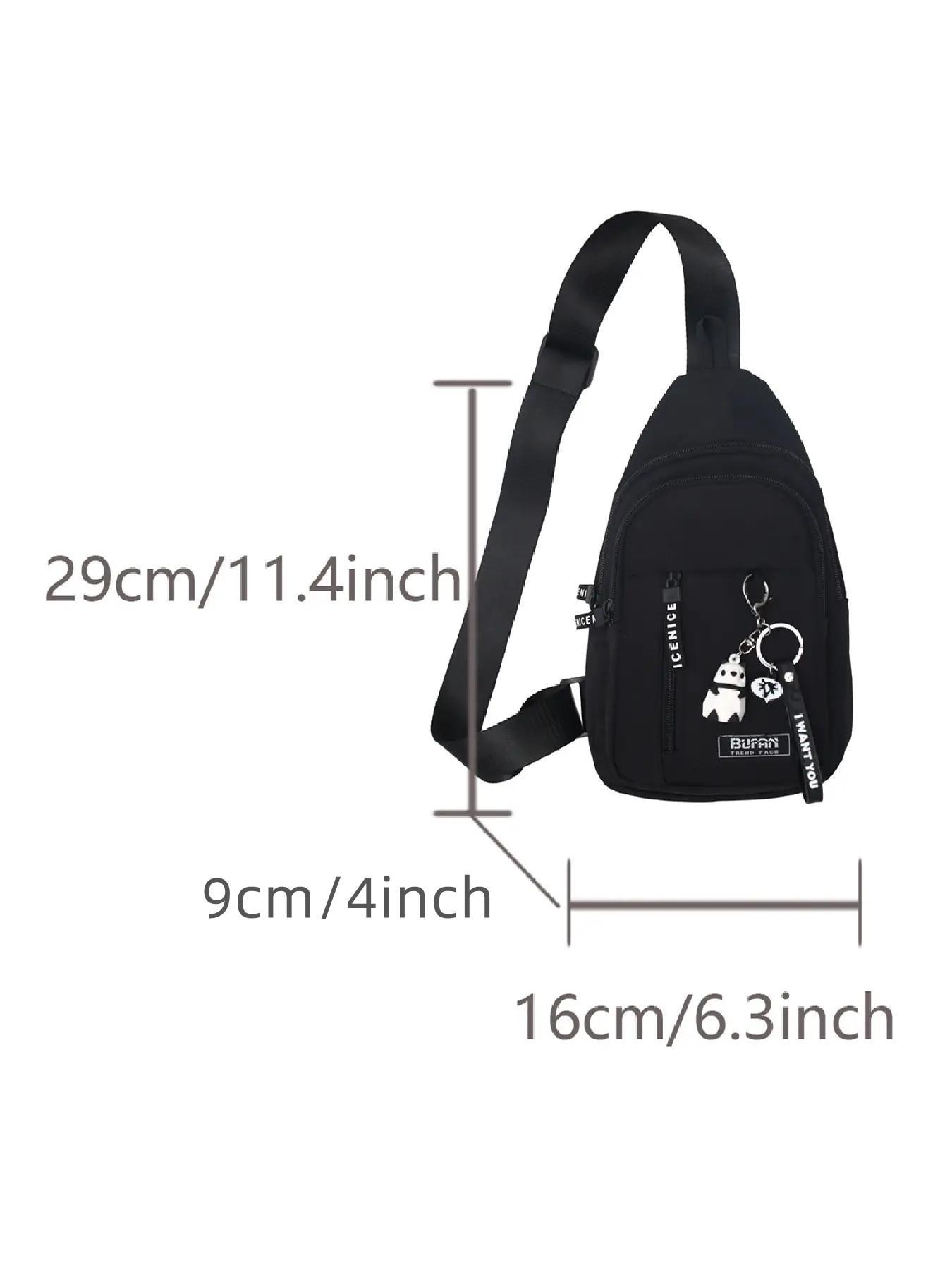 Casual Fashion Zipper Fanny Pack with Animal Pendant, Matching Chest Bag for Women & Men, Versatile Sling Bag for Daily Used, Lightweight Crossbody Bag