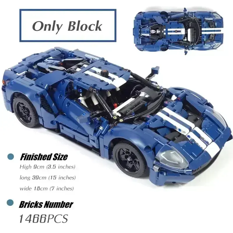 1466Pcs Technical 42154 Building Blocks Blue GT Race Car Assembly MOC Model Set Vehicle DIY Assembly Toyt Birthday Gift