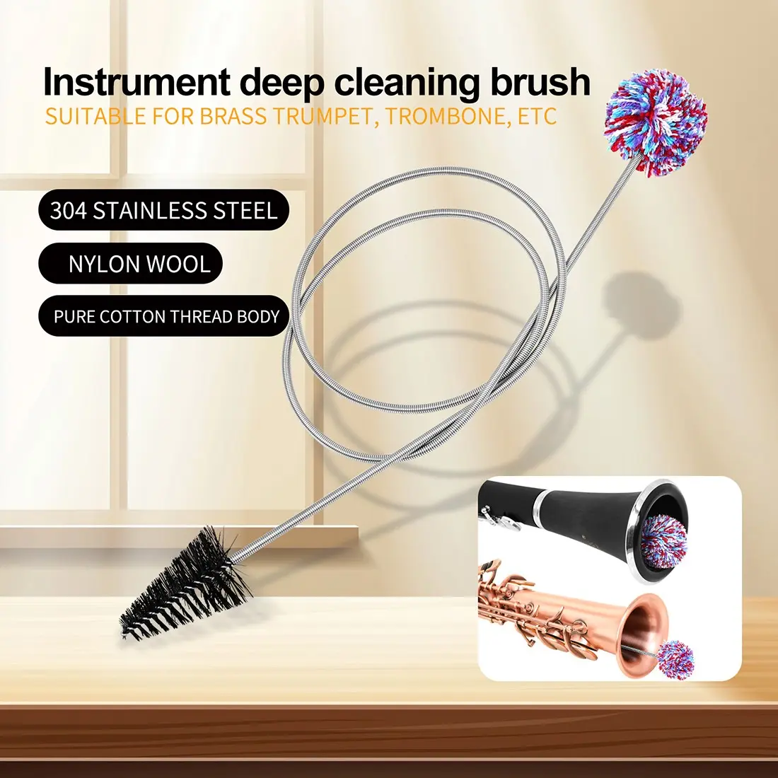 Saxophone Cleaning Brush Set, Nylon Brush + Cotton String Brush, Essential Saxophone Maintenance Tool, Durable and Effective Cleaner