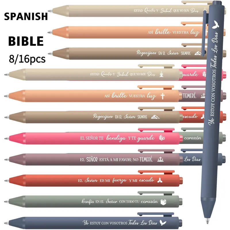 8/16 Pcs Spanish Bible Verse Retractable Ballpoint Pens, Inspirational Religious Scripture Quotes Pens, Christian Encouraging Writing Pen Gifts for Church, Sunday School, Office School Supplies