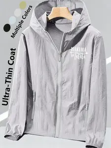 Women's Hooded Ultra-Thin Skin Jacket Coat, Fashion Casual Style, Trendy "Hakuna Matata" Print, Comfortable & Breathable, Loose Fit, Perfect for Daily Commute and Casual Outings, Lightweight & Versatile, Multiple Colors Available