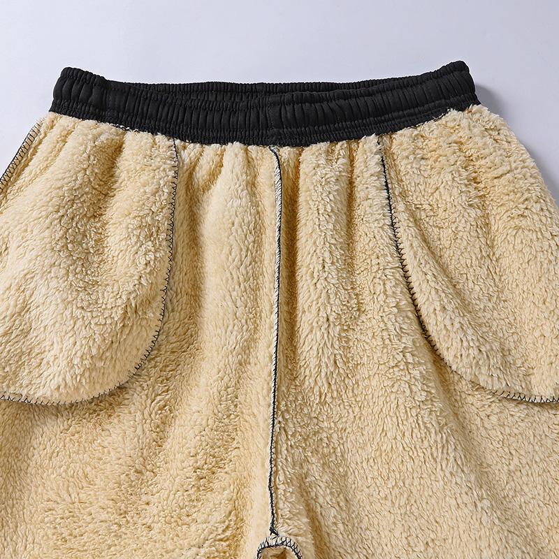 Men's Solid Color Warm Wool Lined Winter Casual Pants Thick Soft Comfortable for Outdoor Sports and Daily Wear Menswear Trouser Black